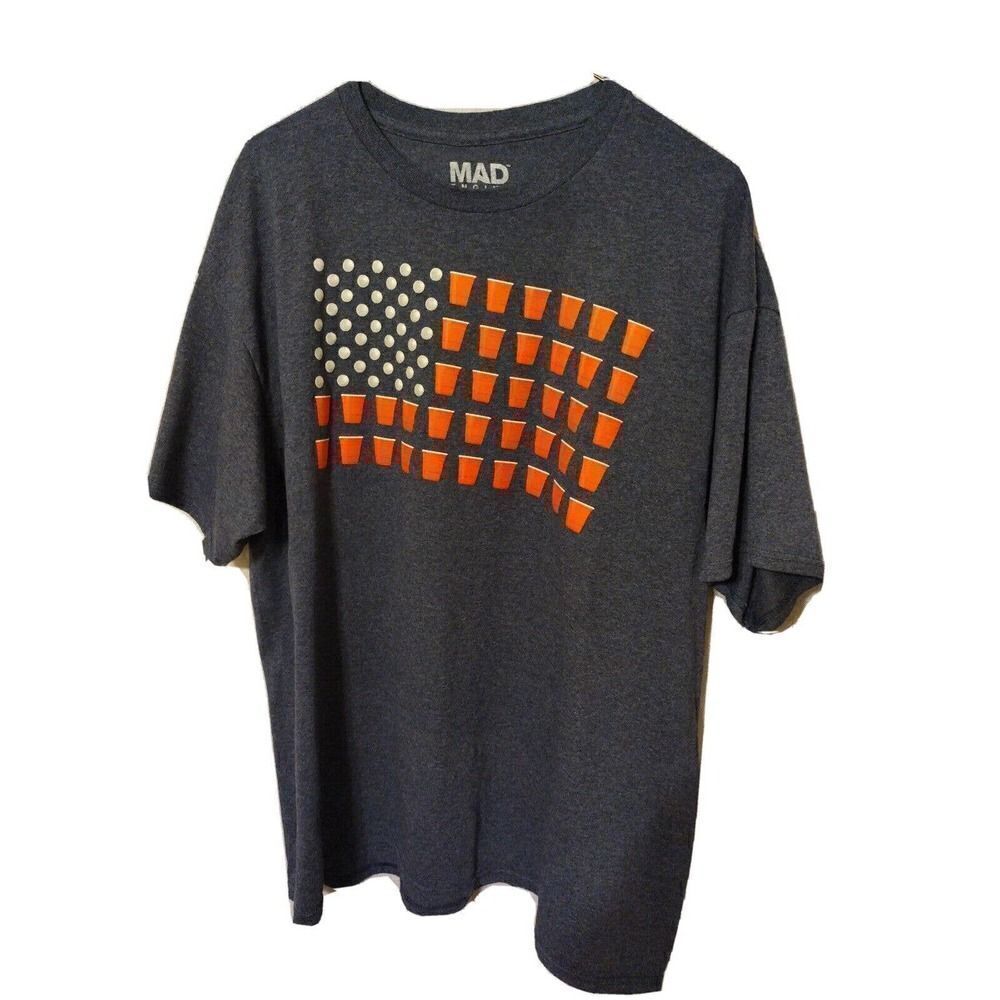 Mad Engine USA Beer Pong Mens Blue XL shirt American Flag Design Patriotic Solo